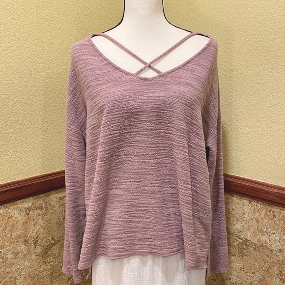 American Eagle Soft Cozy Stretchy Top Blouse Mauve Criss Cross Front Size Large - Picture 9 of 9